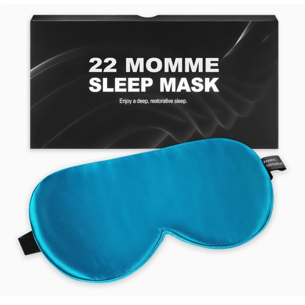 NEW! Silk Sleep Mask 100% Mulberry Blackout Adjustable Strap Soft Peacock Blue